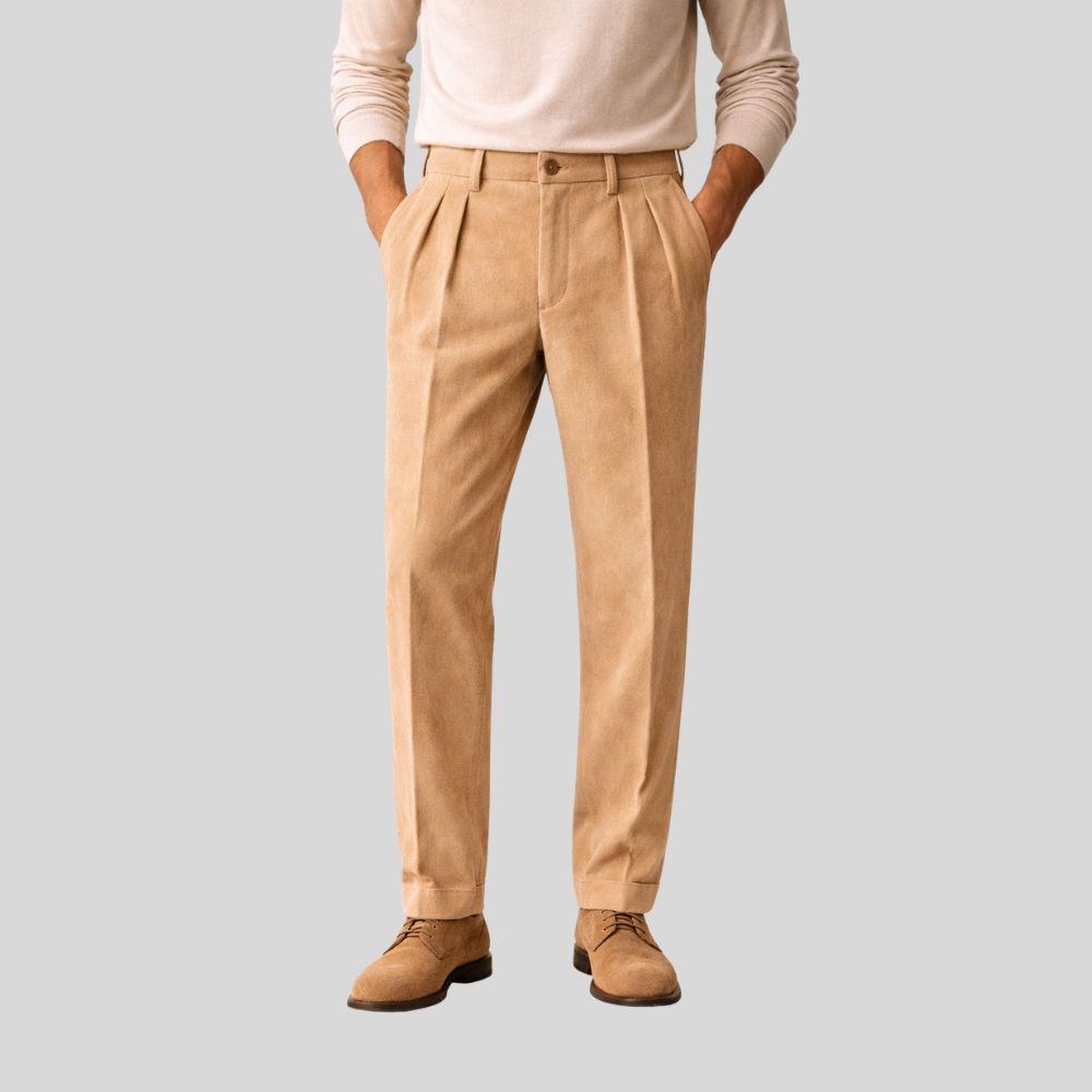 Herren Beige Goatsuede Hose – Slim Fit Siena Classic