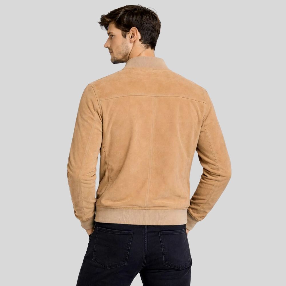 Herren Bomberjacke Wildleder Camel Utility