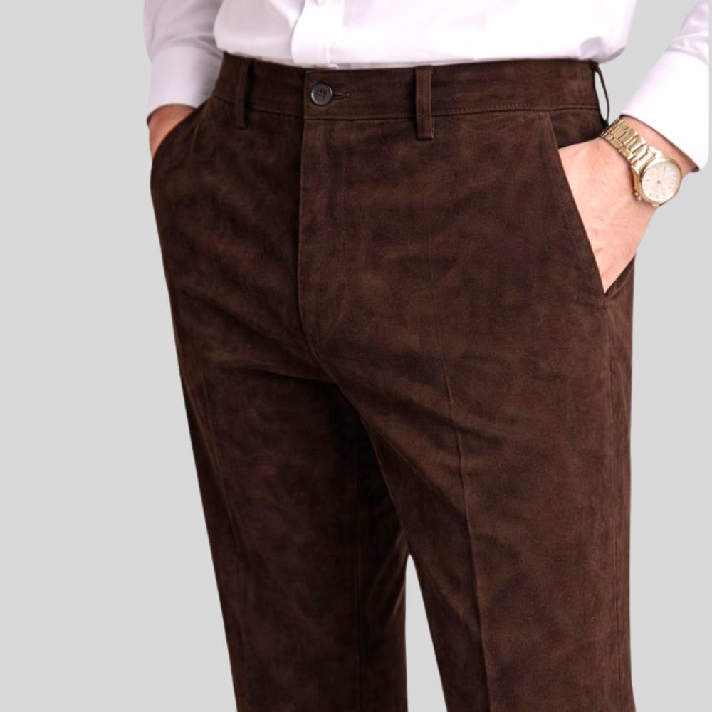 Herren Dunkelbraune Goatsuede Hose – Slim Fit Ravello