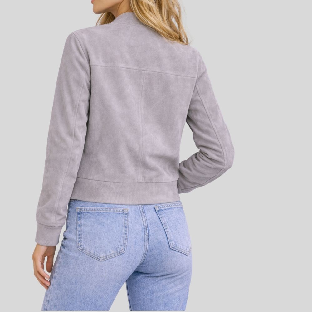 Damen Graue Goatsuede Bomberjacke – Slim Fit Aria Mist