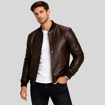Herren Lederjacke Bomberjacke Dunkelbraun – Klassisches Design