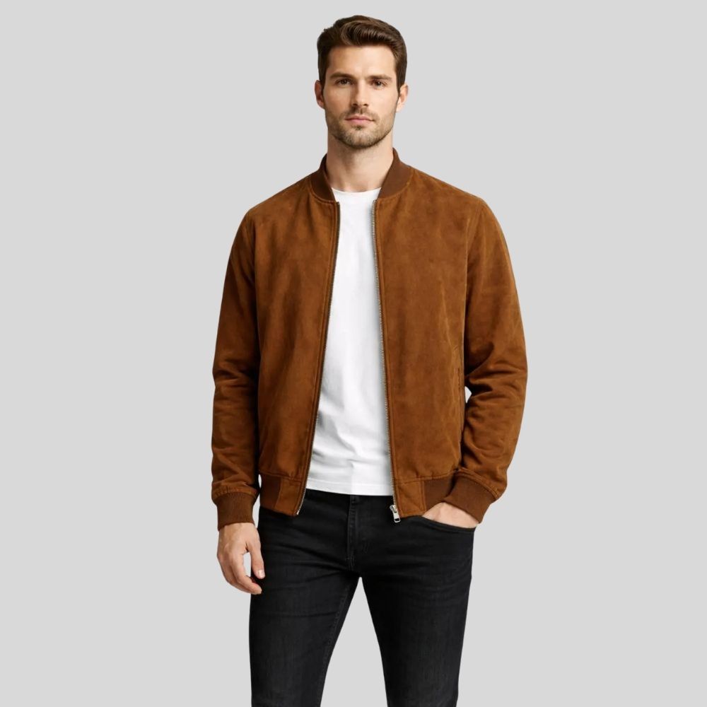 Herren Bomberjacke Wildleder Braun