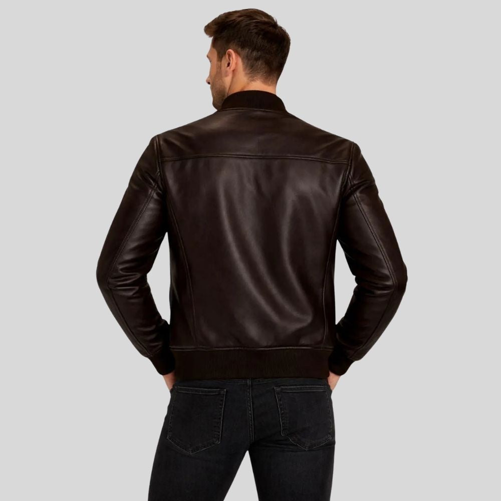 Herren Lederjacke Bomberjacke Dunkelbraun – Klassisches Design