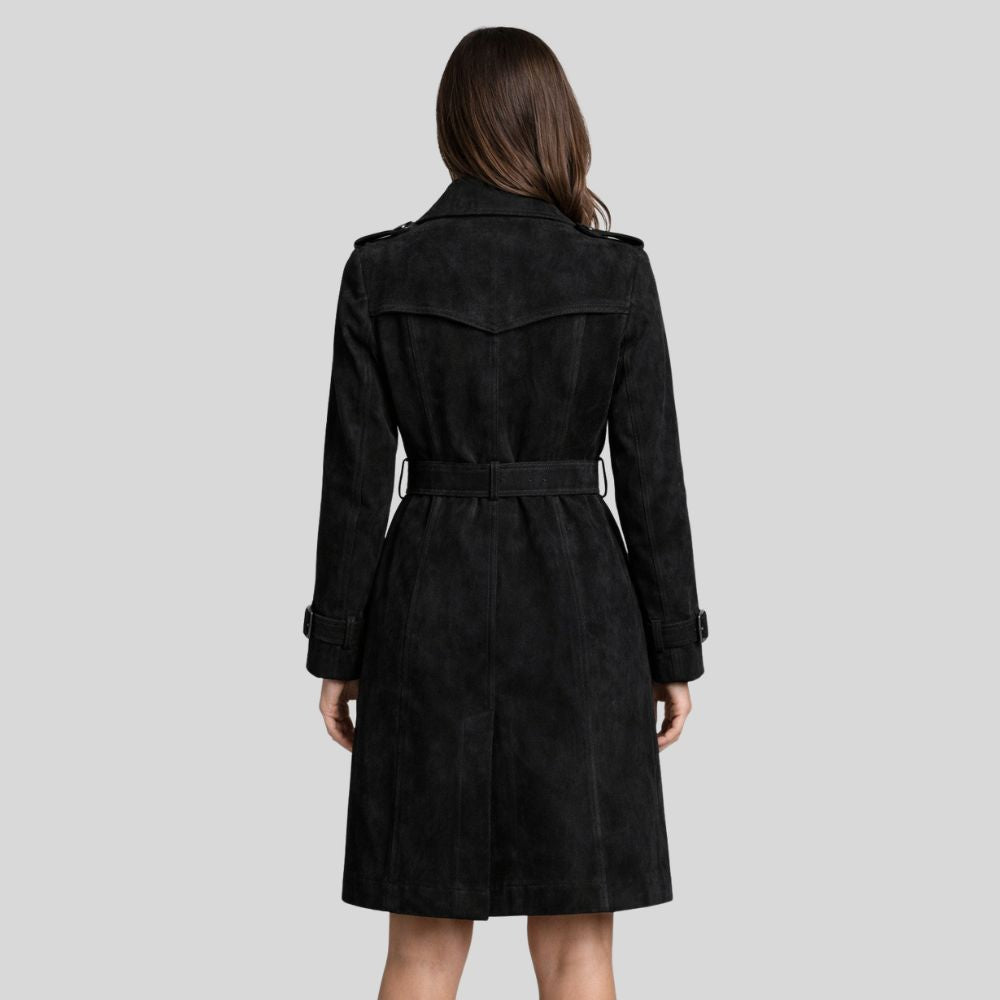 Damen Schwarzer Goatsuede Trenchcoat – Slim Fit Noir Élise