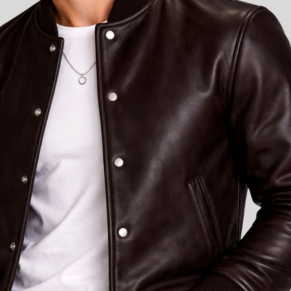 Herren Lederjacke Bomberjacke Dunkelbraun – Klassisches Design