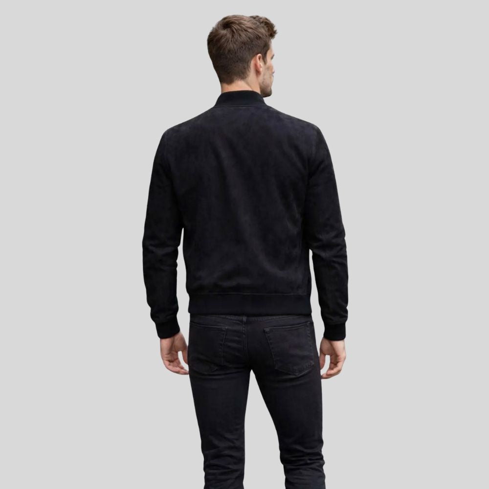 Herren Bomberjacke Wildleder Schwarz Zipper