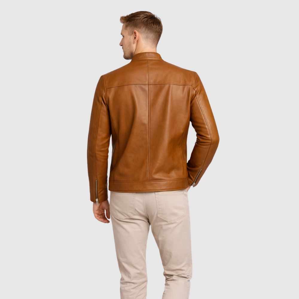 Herren Schaffell Lederjacke Hellbraun – Slim Fit Bomber
