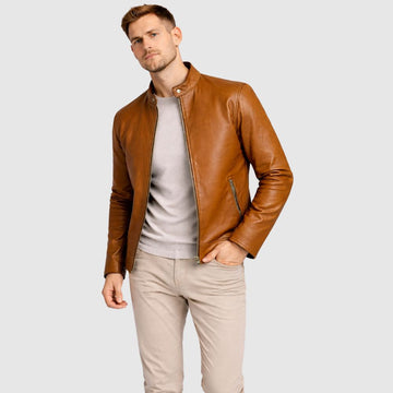 Herren Schaffell Lederjacke Hellbraun – Slim Fit Bomber