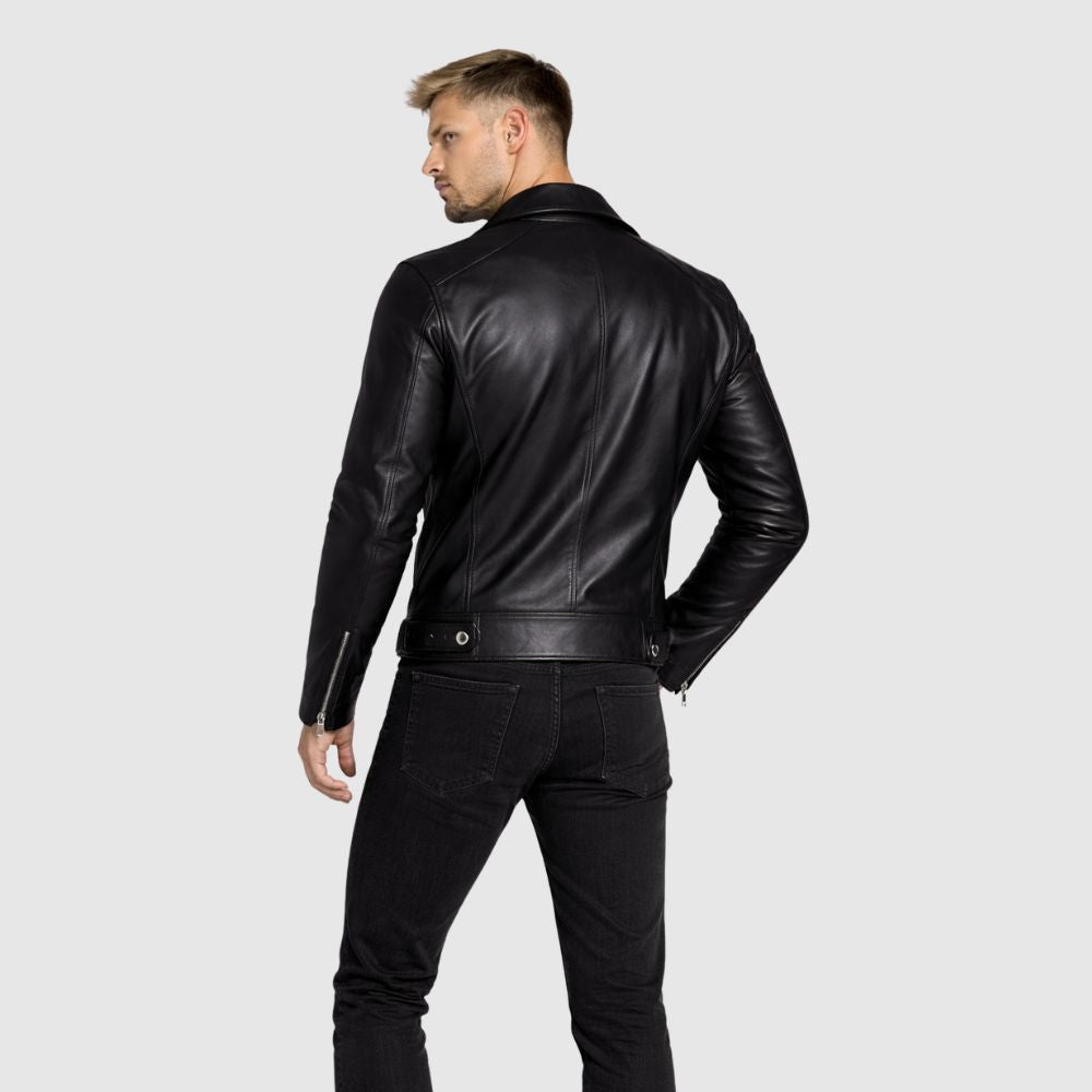 Bikerjacke Leder Schwarz mit Reverskragen