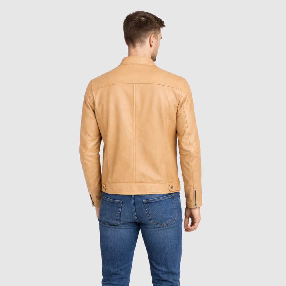 Racer-Jacke Leder Camel mit Stehkragen