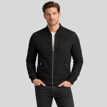 Herren Bomberjacke aus Wildleder Schwarz