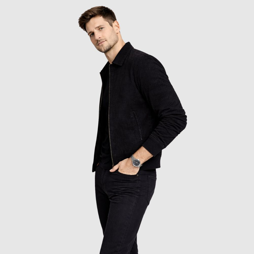 Blouson Wildleder Schwarz Slim Fit