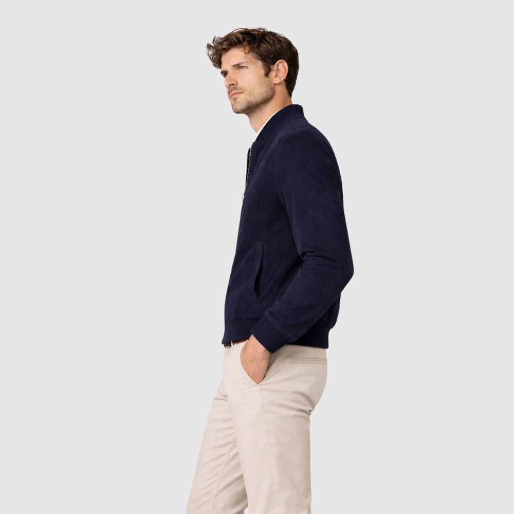 Bomberjacke Wildleder Navy Slim Fit