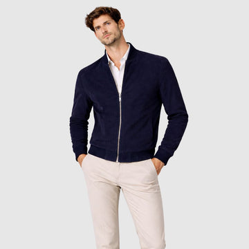 Bomberjacke Wildleder Navy Slim Fit