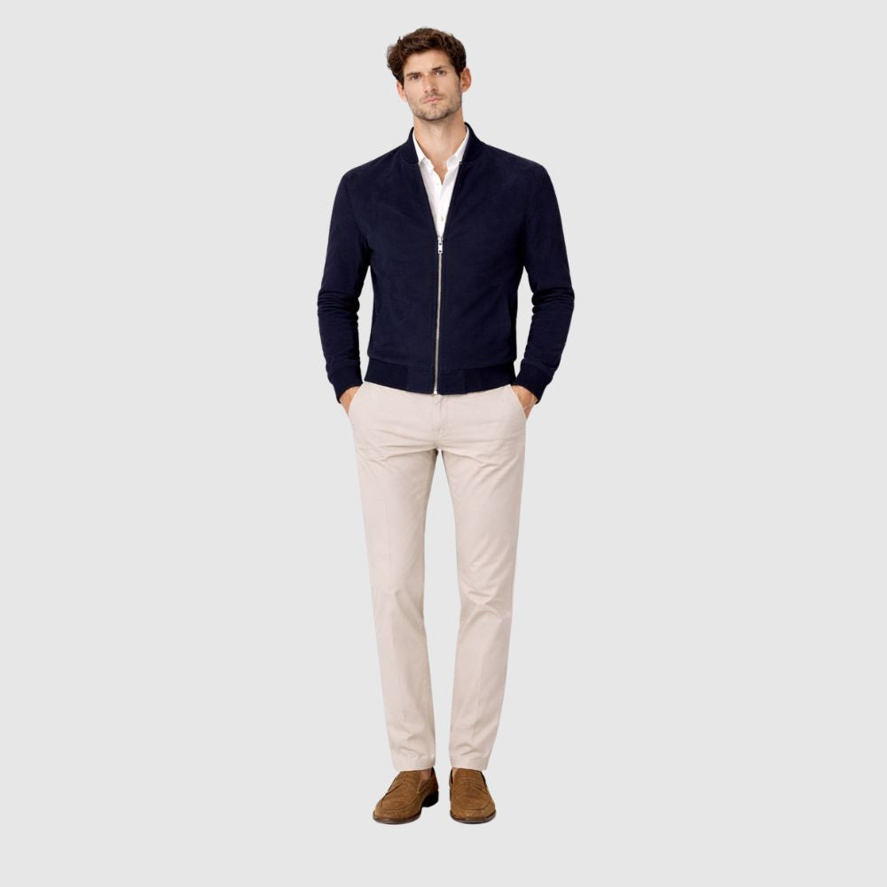 Bomberjacke Wildleder Navy Slim Fit