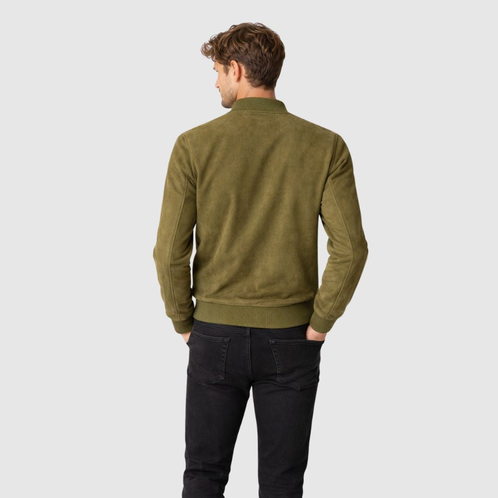 Bomberjacke Wildleder Olivgrün Slim Fit