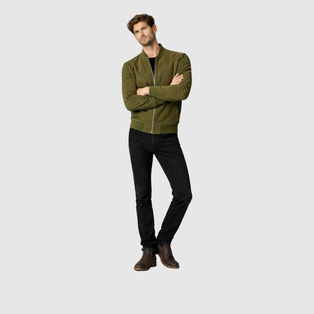 Bomberjacke Wildleder Olivgrün Slim Fit