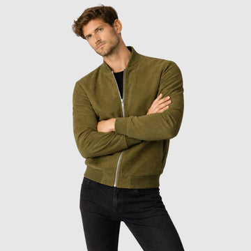 Bomberjacke Wildleder Olivgrün Slim Fit