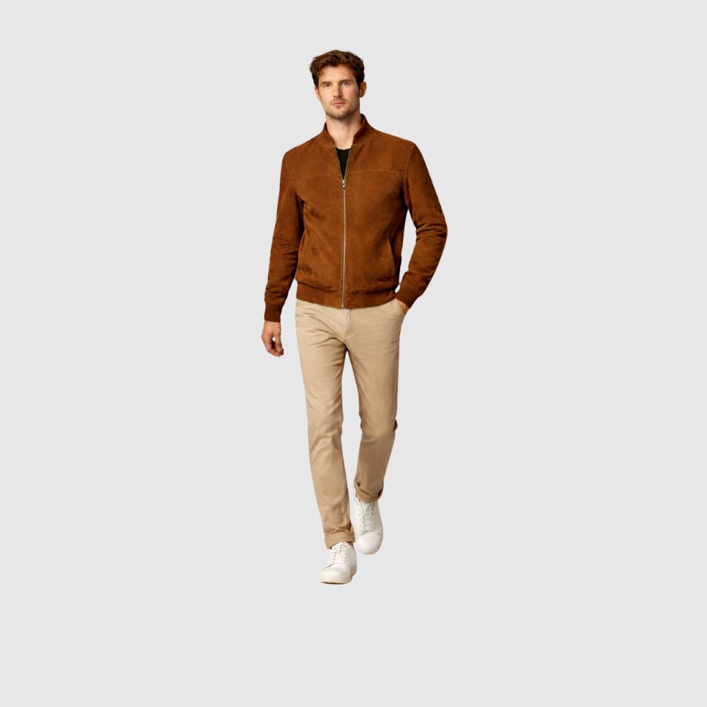 Bomberjacke Wildleder Cognac Slim Fit