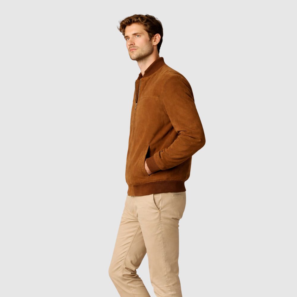 Bomberjacke Wildleder Cognac Slim Fit