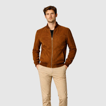 Bomberjacke Wildleder Cognac Slim Fit