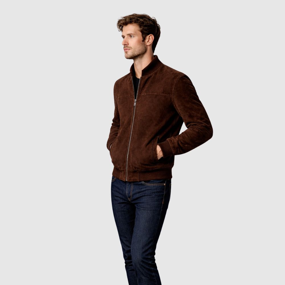 Bomberjacke Wildleder Dunkelbraun Slim Fit