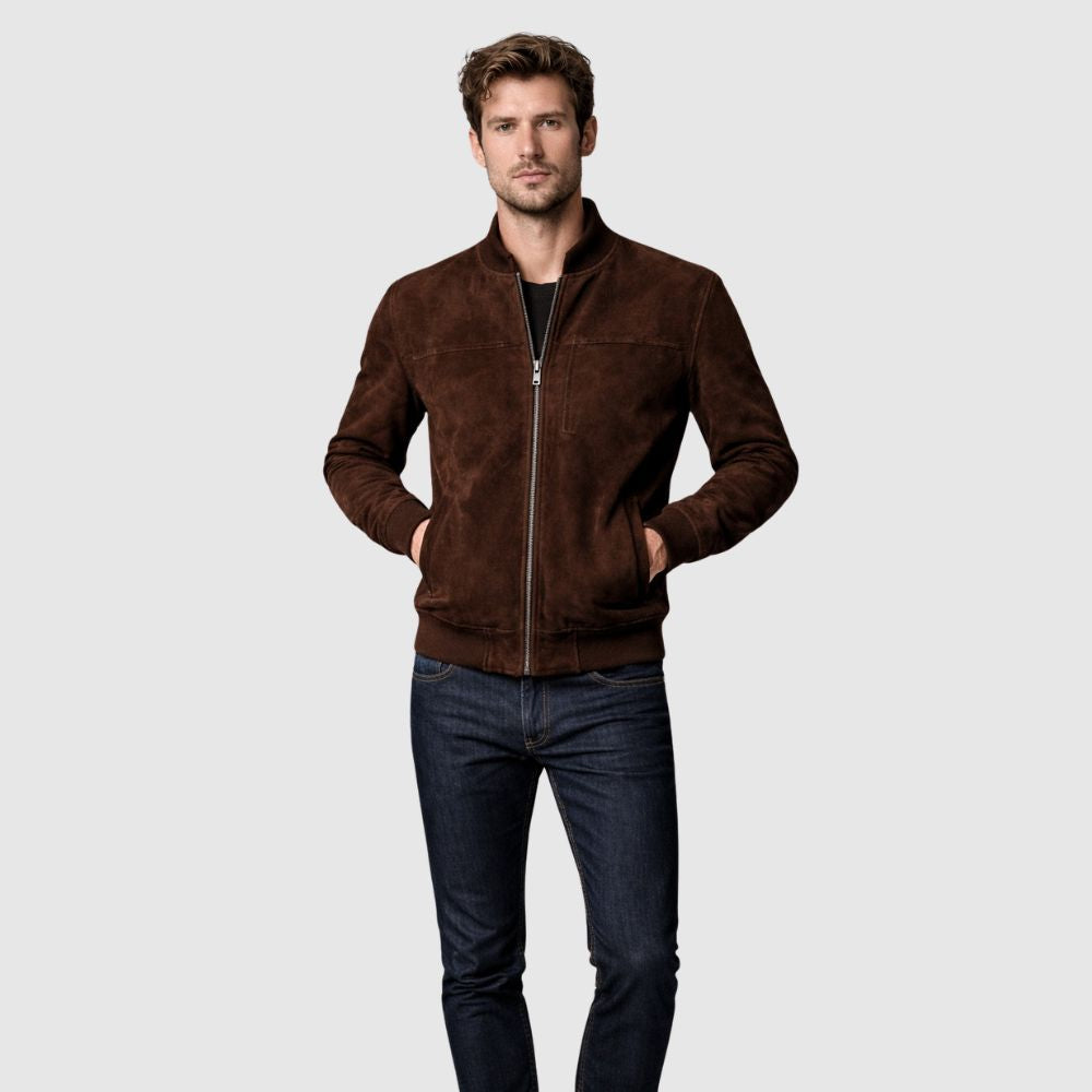 Bomberjacke Wildleder Dunkelbraun Slim Fit