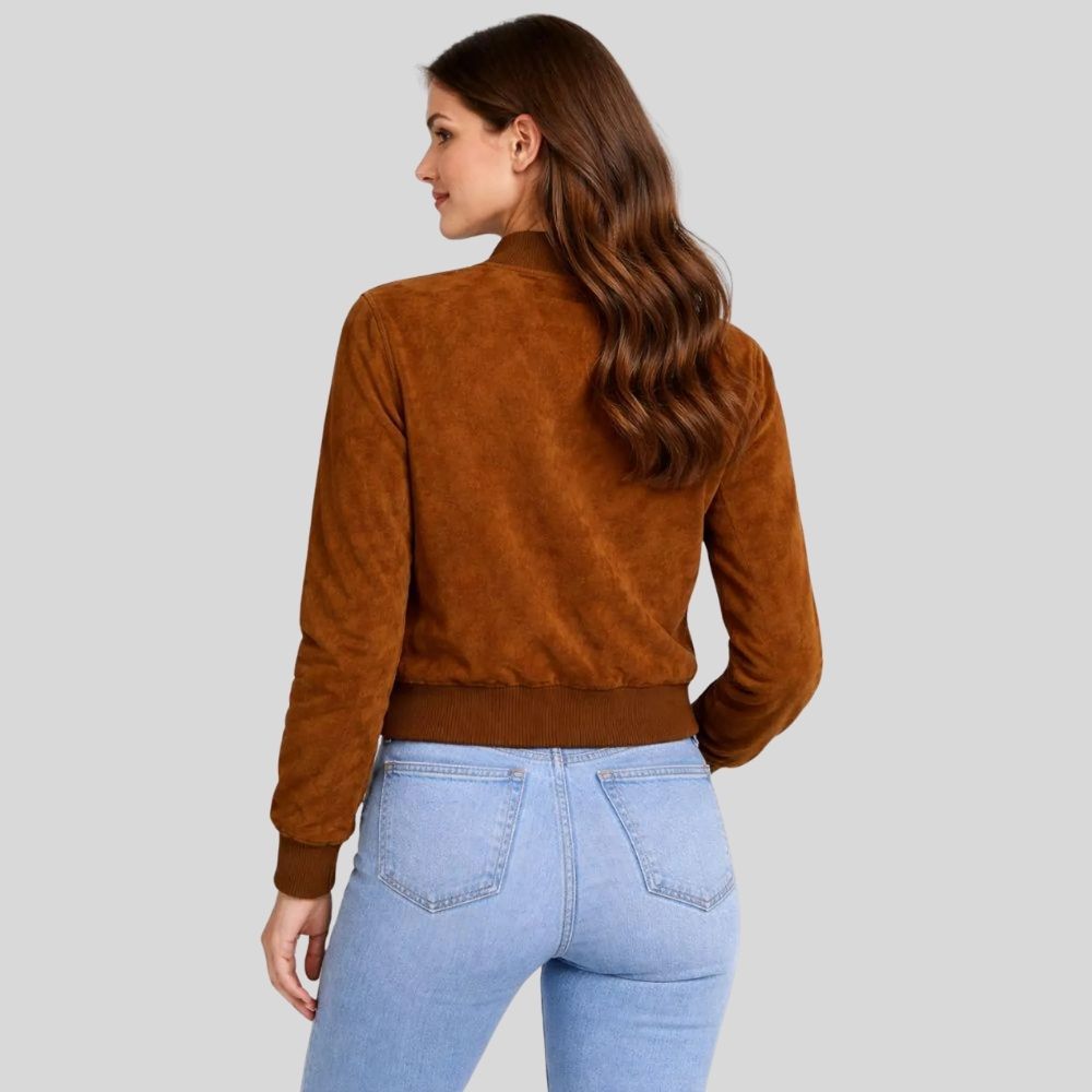 Damen Goatsuede Bomberjacke Braun Cropped Fit Modern – TerraMuse