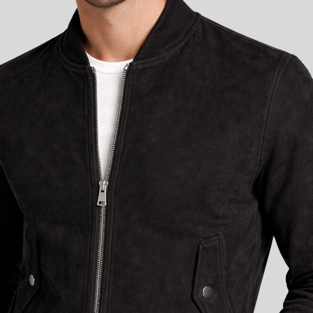 Herren Bomberjacke aus Wildleder Schwarz