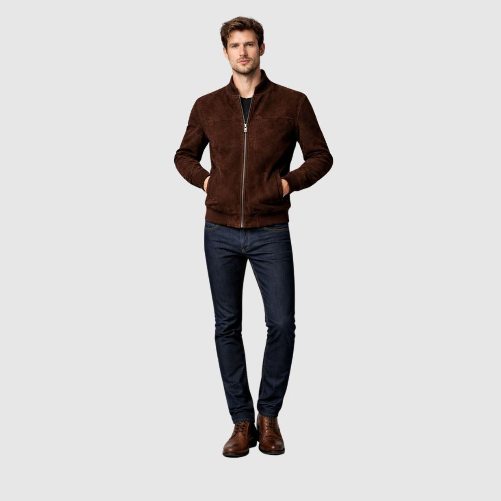 Bomberjacke Wildleder Dunkelbraun Slim Fit