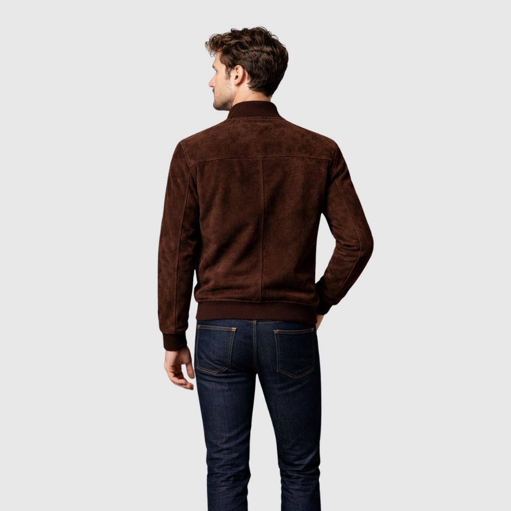 Bomberjacke Wildleder Dunkelbraun Slim Fit