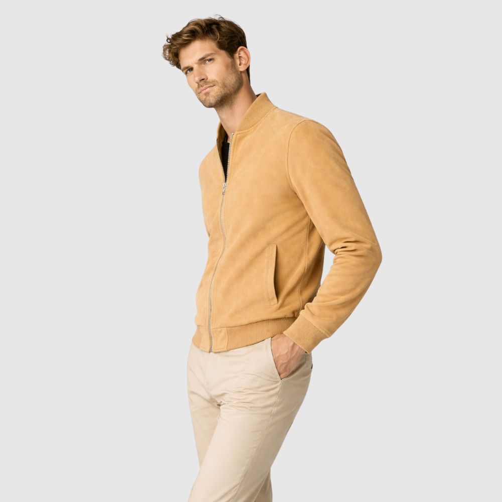 Herren Bomberjacke aus Wildleder Beige