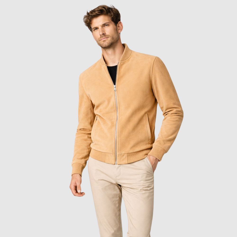 Herren Bomberjacke aus Wildleder Beige