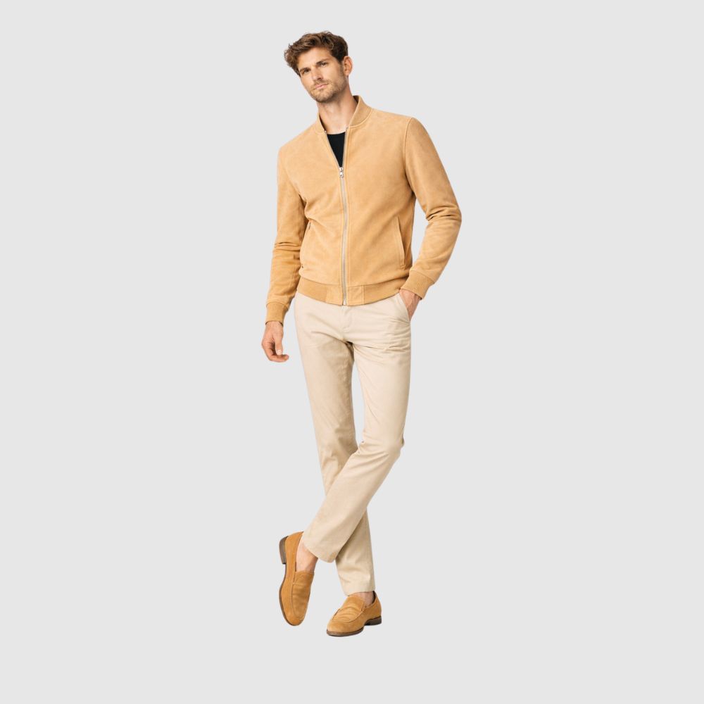 Herren Bomberjacke aus Wildleder Beige