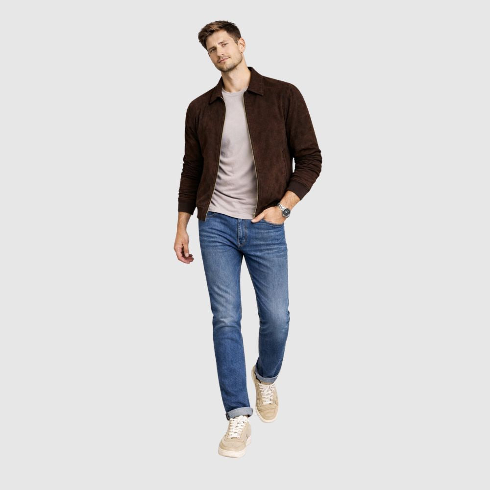 Blouson Wildleder Dunkelbraun mit Hemdkragen
