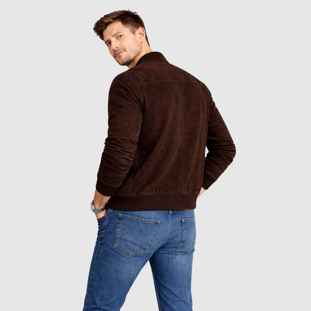 Blouson Wildleder Dunkelbraun mit Hemdkragen