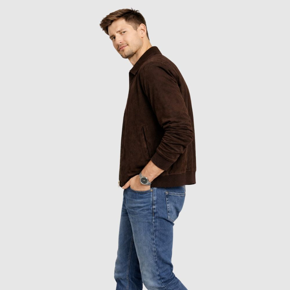 Blouson Wildleder Dunkelbraun mit Hemdkragen
