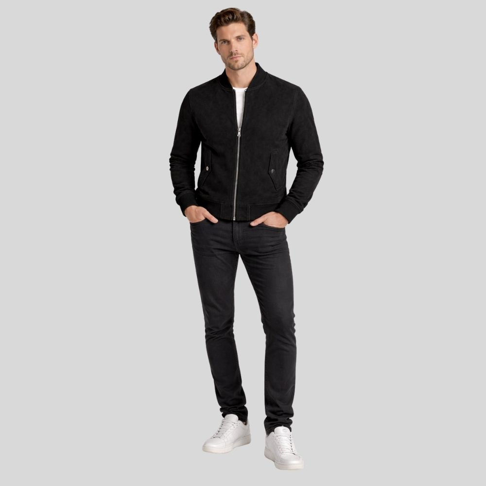 Herren Bomberjacke aus Wildleder Schwarz