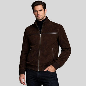 Herren Jacke Wildleder Dunkelbraun Kontrast