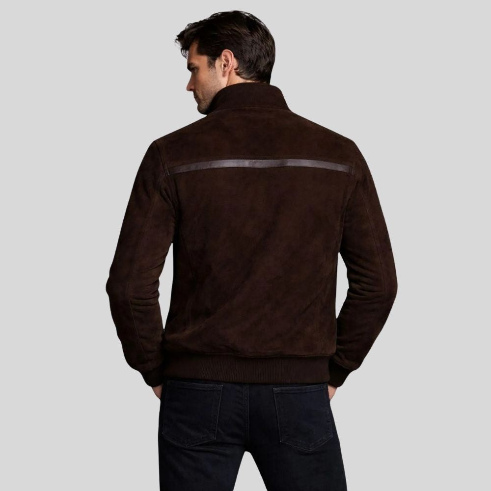 Herren Jacke Wildleder Dunkelbraun Kontrast