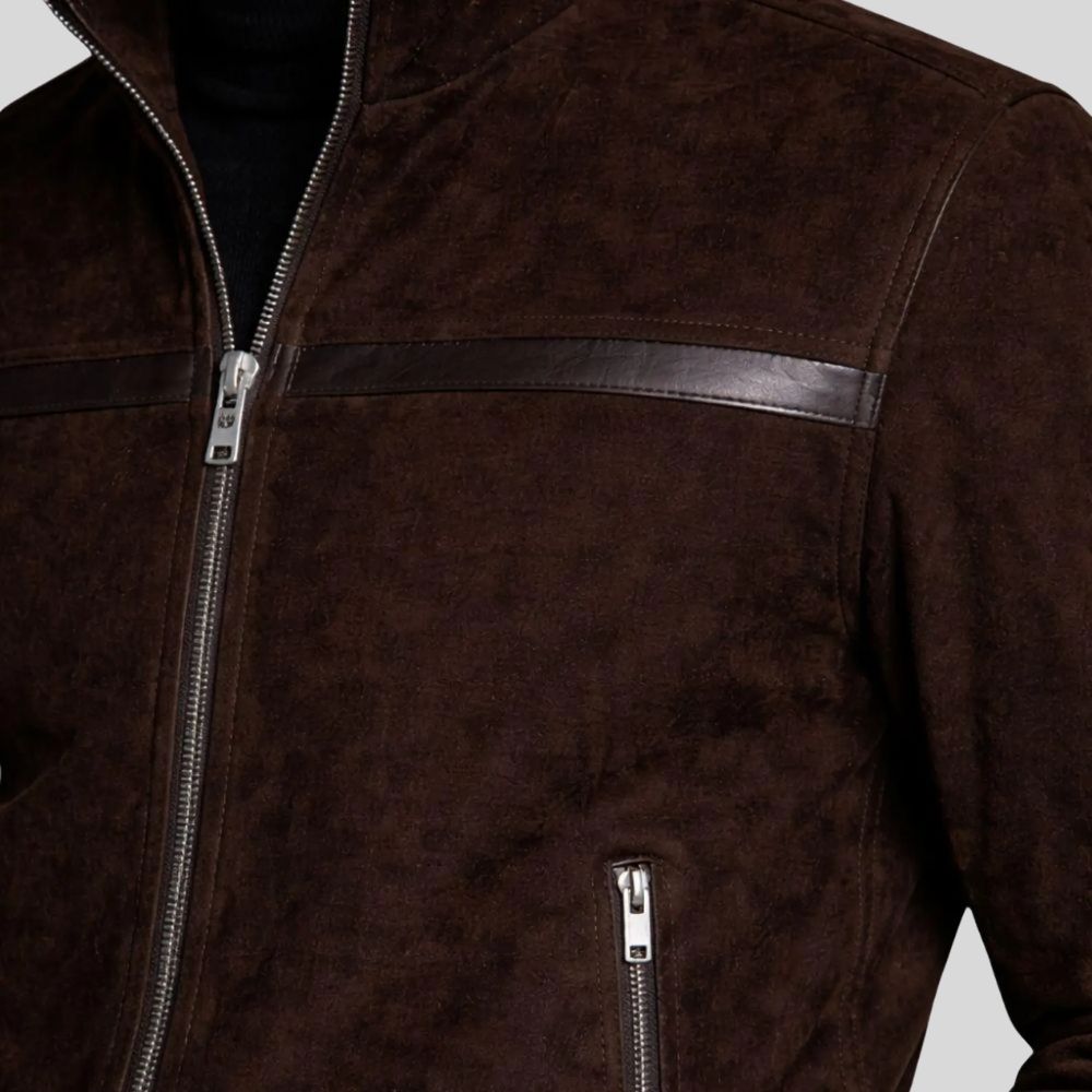 Herren Jacke Wildleder Dunkelbraun Kontrast