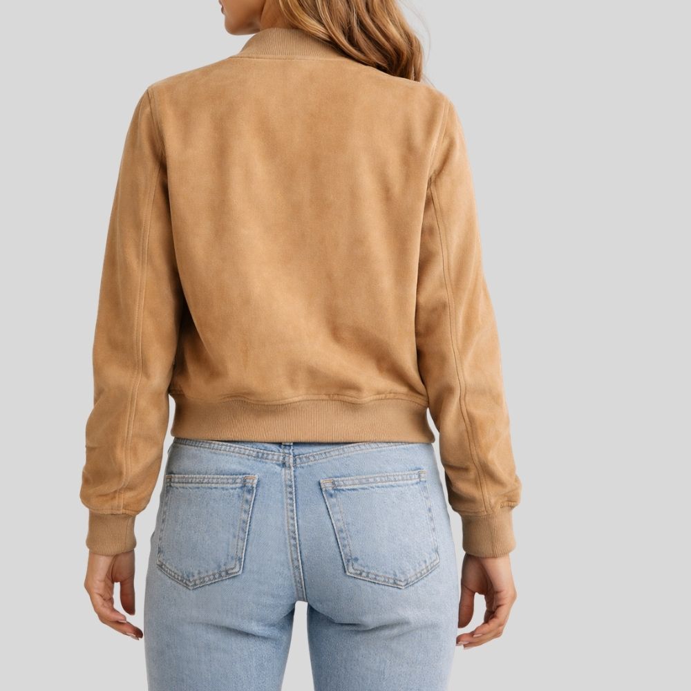 Damen Camel Goatsuede Bomberjacke – Slim Fit Velina