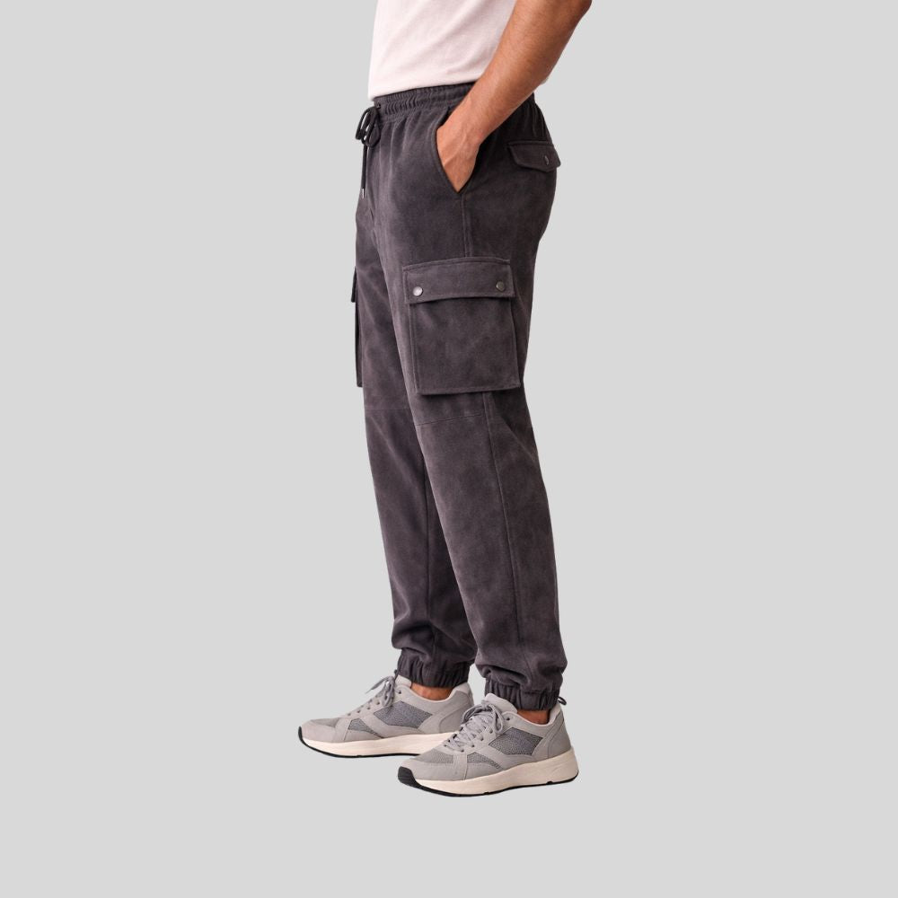 Herren Graue Goatsuede Cargo Jogger Hose – Relaxed Fit Urban Drift