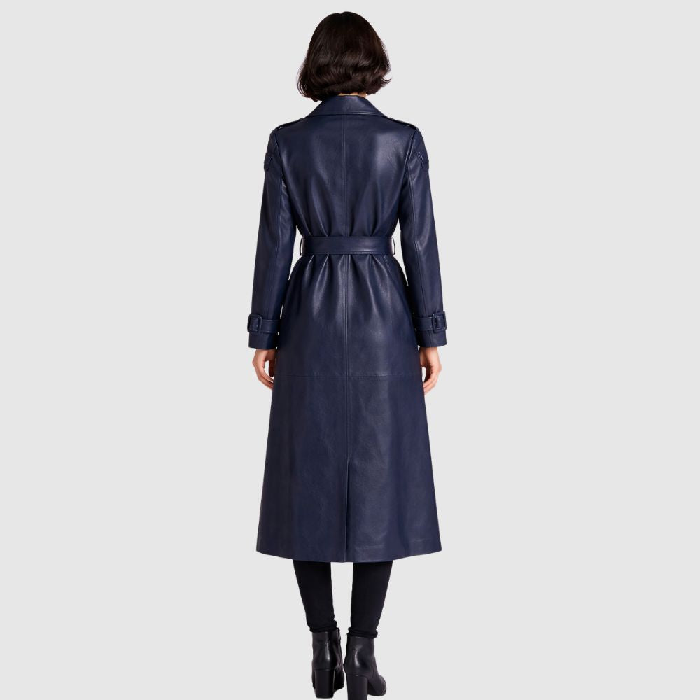 Damen Marineblauer -Schaffellleder Trenchcoat