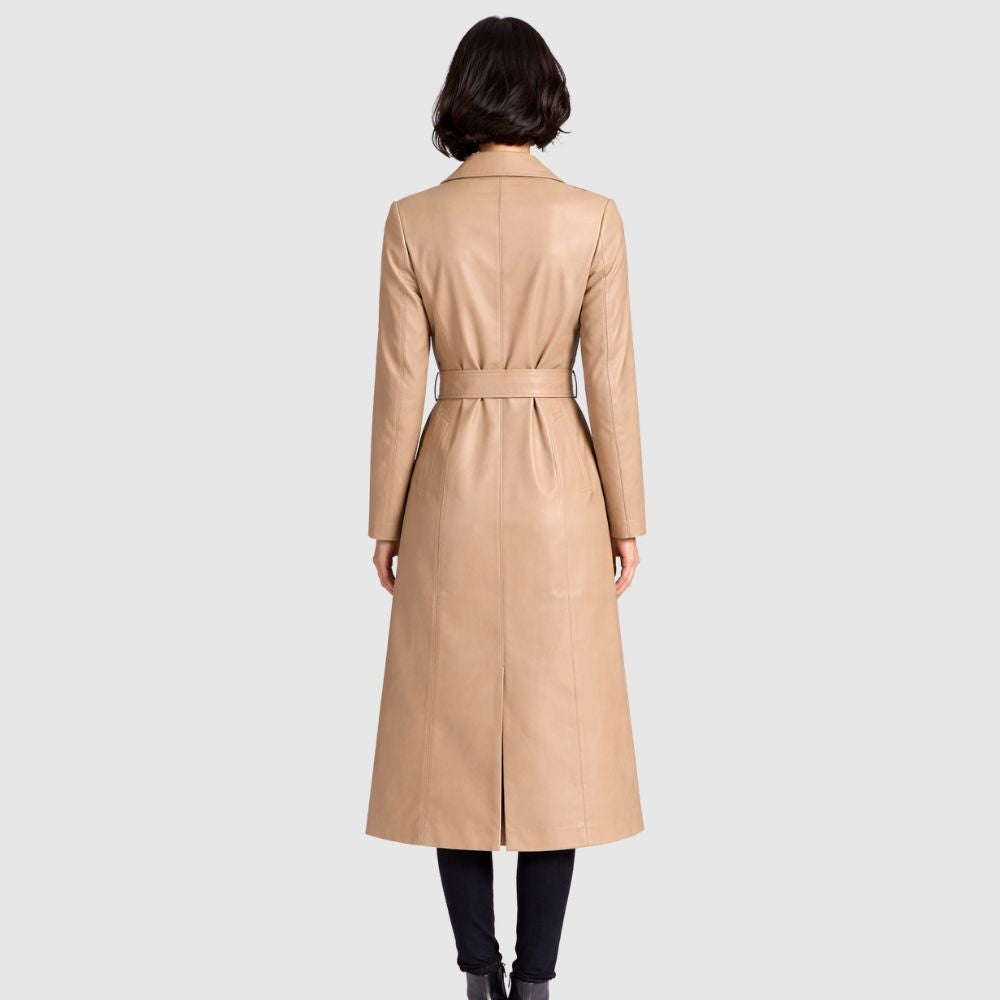 Damen Beige Leder Trenchcoat – Gürtel