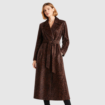 Damen Leopard Leder Trenchcoat – Gürtel