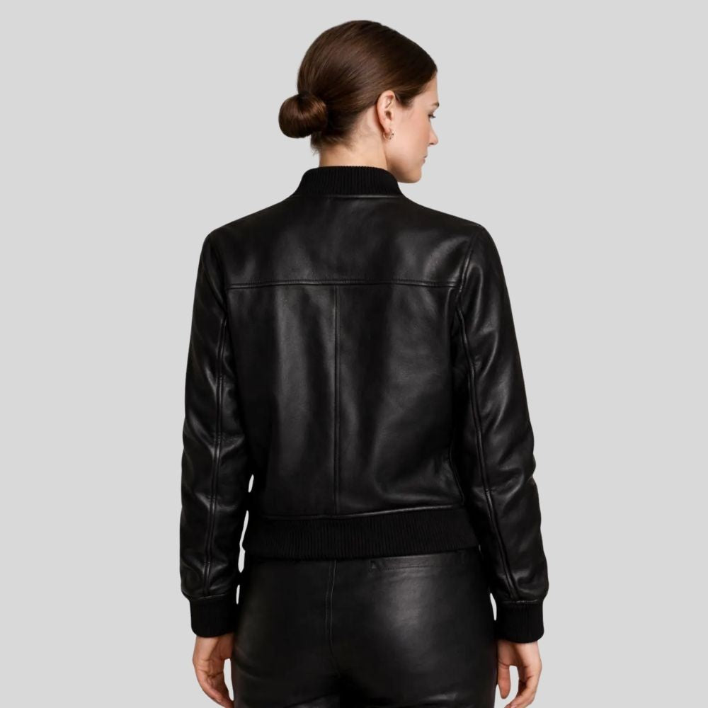Damen Sheepskin Leder Bomberjacke Schwarz – Utility Tailored Fit Jacket