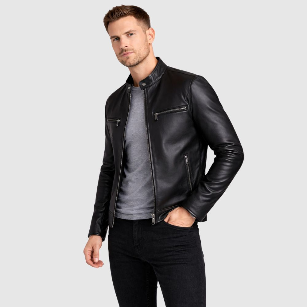 Herren Leder Bomberjacke Schwarz – Modern Slim Fit