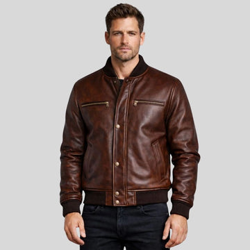 Herren Lederjacke Vintage Bomberjacke Braun – Distressed Optik