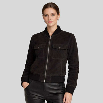 Damen Goatsuede Bomberjacke Schwarz Cropped Fit Elegant – NoirMuse